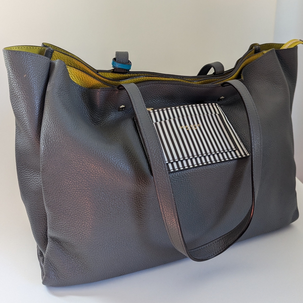 Henri Bendel Gray Shoulder Bag with Yellow Interior